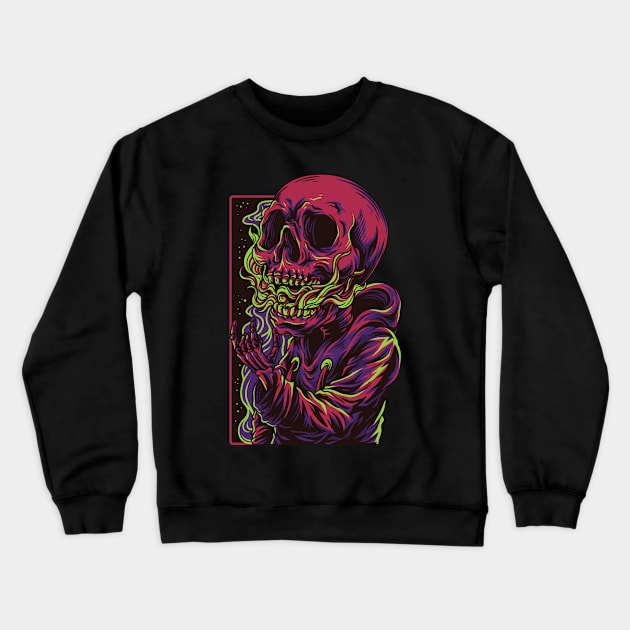 Trippy Dead Skull Design Crewneck Sweatshirt by spacemedia